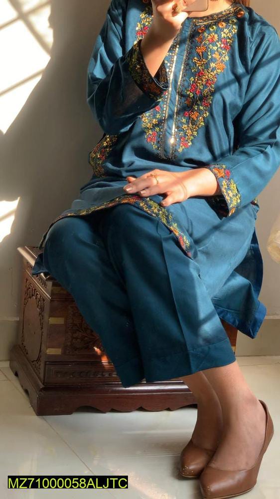 Embroidered Linen Two-Piece Suit