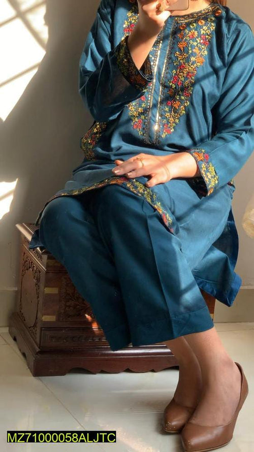Embroidered Linen Two-Piece Suit