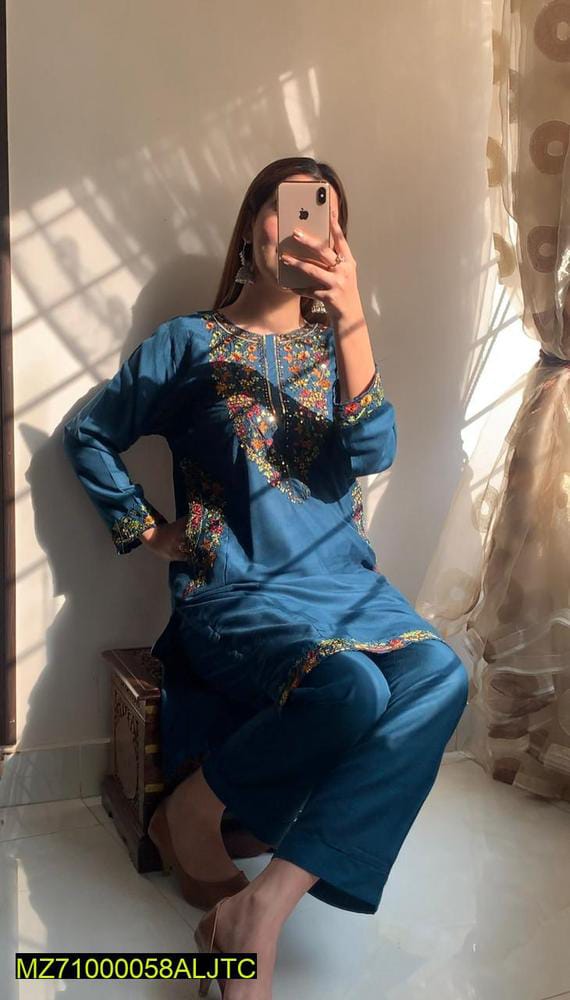 Embroidered Linen Two-Piece Suit