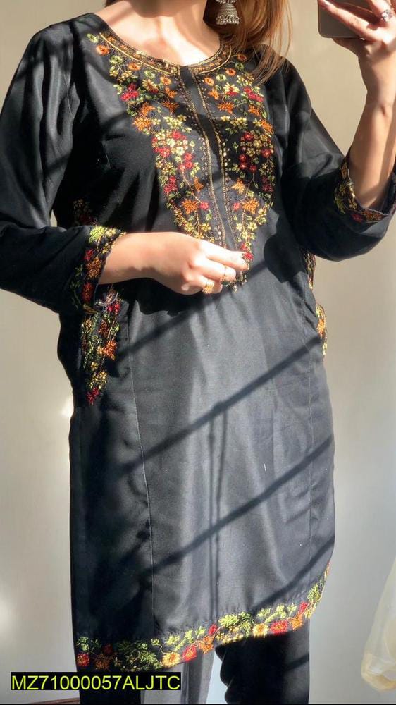 Embroidered Linen Two-Piece Suit